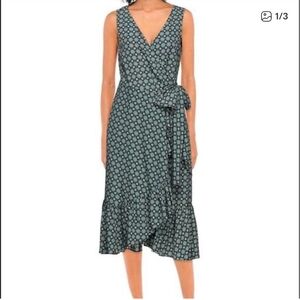 Tory Burch Black Green Medallion Wrap Ruffle Midi Dress Size 8